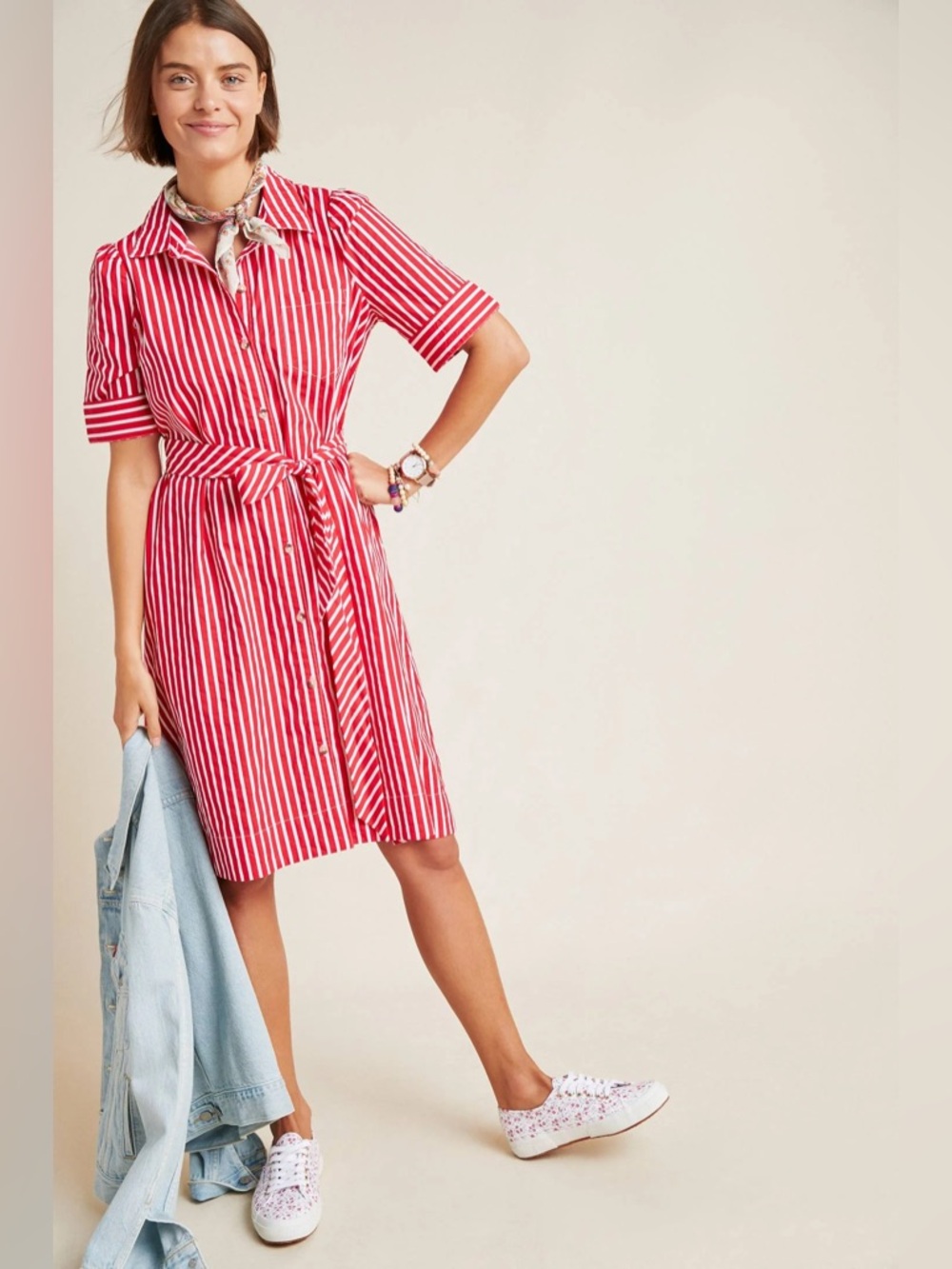 Maeve Red Kiana Striped Shirt dress, size M